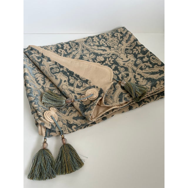 One of a kind Handcrafted Damask Throw was created for a Design Showcase event. It features shaped corners with coiled...