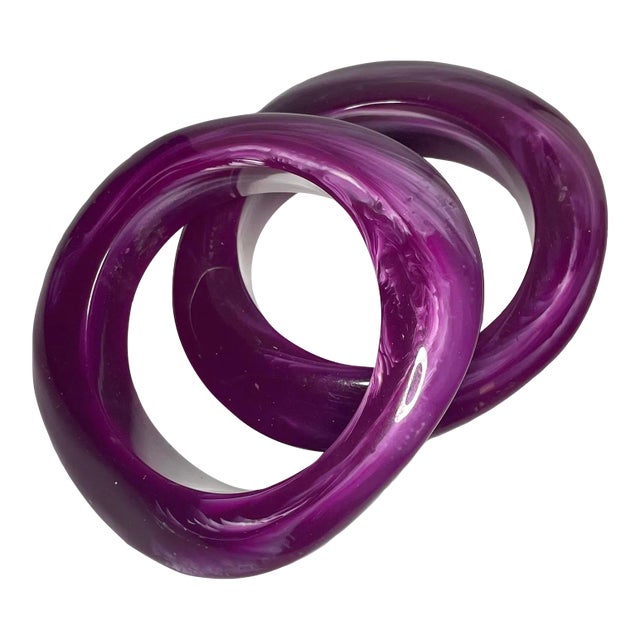 1980s Vintage Modernist Chunky Magenta Swirl Bangles - a Pair For Sale