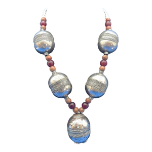 Antique Moroccan Silver XL Barrel Bead Necklace