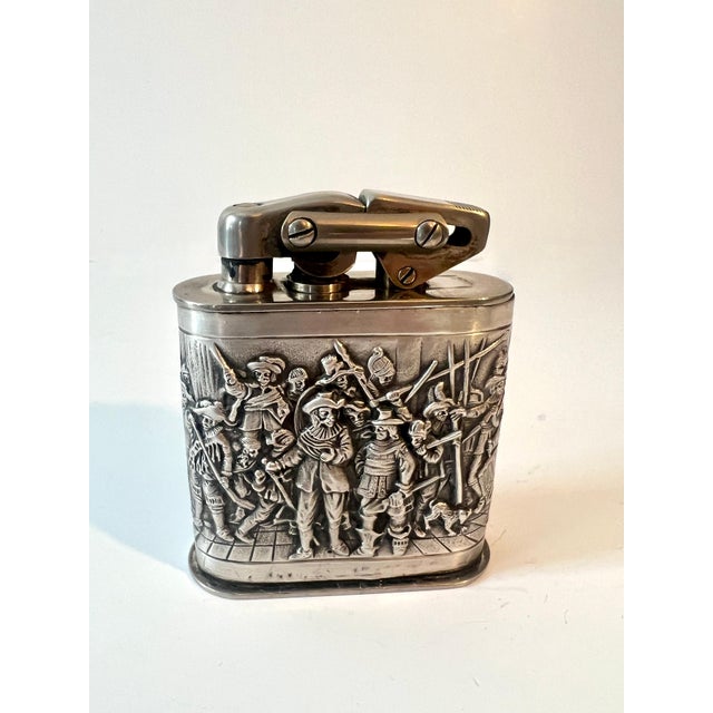 Karl Wieden German Silver Plated Repoussé Night Watch Cigar 420 Table Lighter For Sale - Image 4 of 6