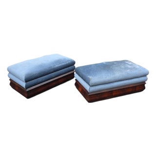 Pair of American Empire Figured Mahogany Box-Seat Ottomans With Ogee-Molded Bases, Circa 1850 For Sale