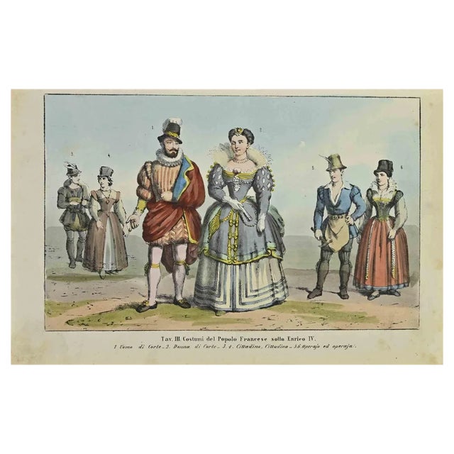 Auguste Wahlen, French Costumes at the Time of Henry IV, Lithograph, 1844 For Sale
