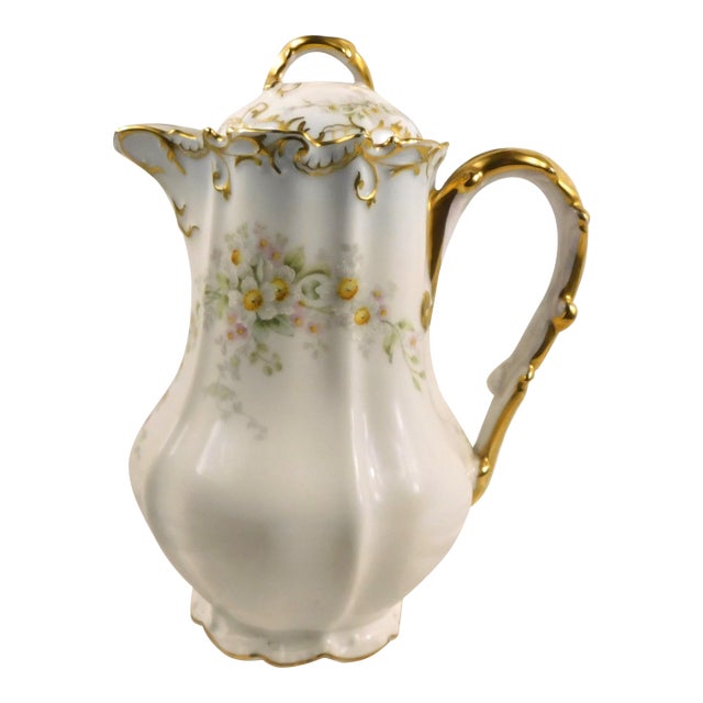 Late 18th Century White Floral Chocolate Pot Teaport Coiffe at Cie Limoges For Sale