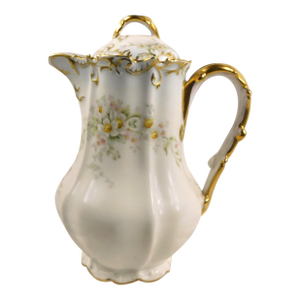 Late 18th Century White Floral Chocolate Pot Teaport Coiffe at Cie Limoges