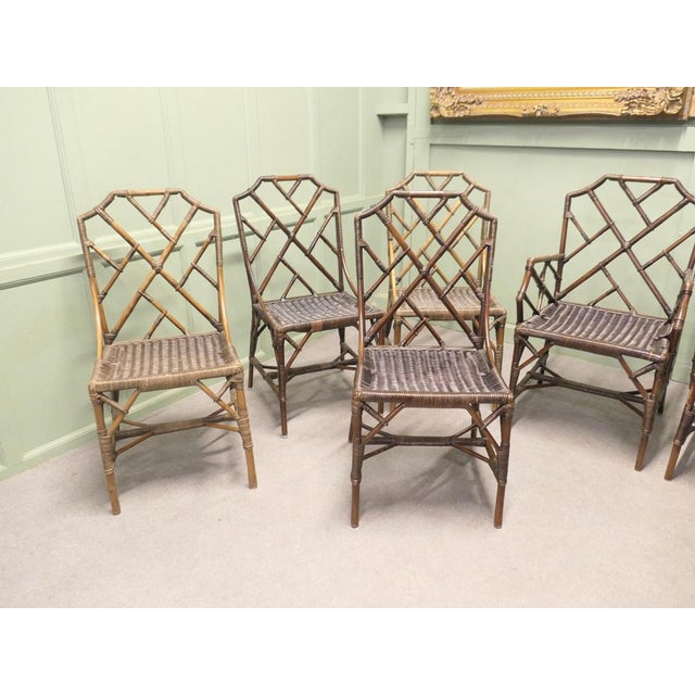1930s Vintage Chinese Chippendale Angraves Bamboo Plantation Chairs, 1930, Set of 10 For Sale - Image 5 of 9