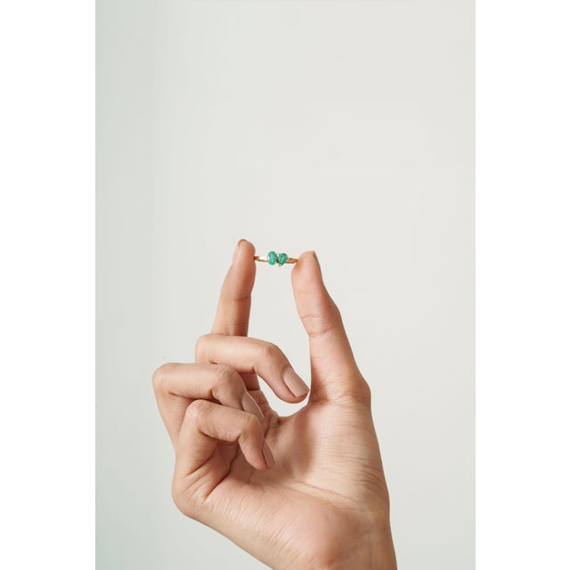 Metal Oval & Pear Natural Emerald Toi Et Moi Ring in 14k Solid Yellow Gold Size 4 For Sale - Image 7 of 14