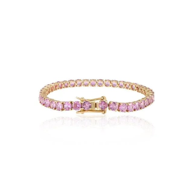 Metal Brilliant 14.83 CTW Pink Sapphire Tennis Bracelet in 14k Yellow Gold For Sale - Image 7 of 11