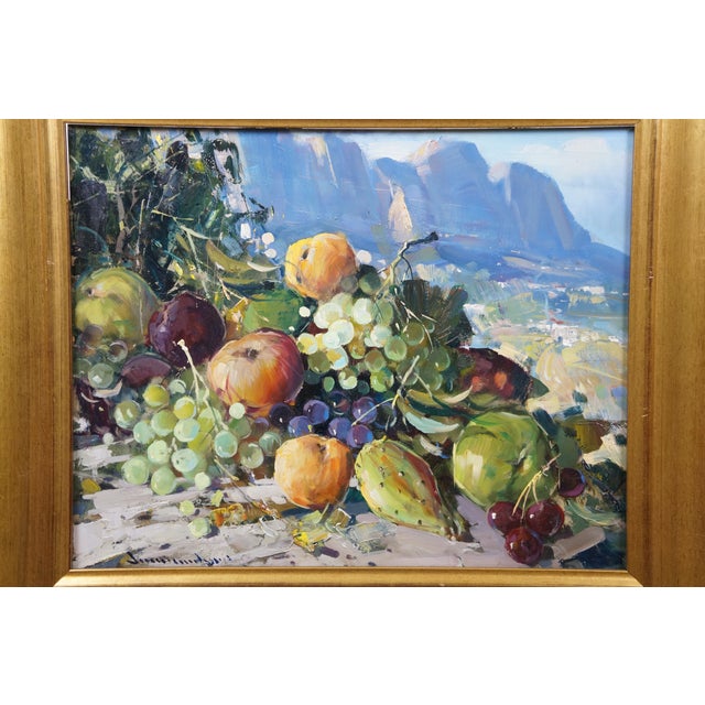 1970s Vincenzo Aprile 'Natura Morta' Italian Still Life Painting Fruit Mountains Frame For Sale - Image 4 of 12