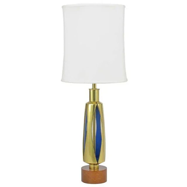 Brass 1950s Rembrandt Brass & Azure Blue Table Lamp For Sale - Image 8 of 8