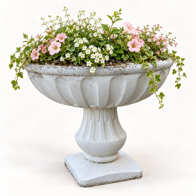 1990s Antique Stone Flower Cup Planter, 1990s For Sale - Image 5 of 8
