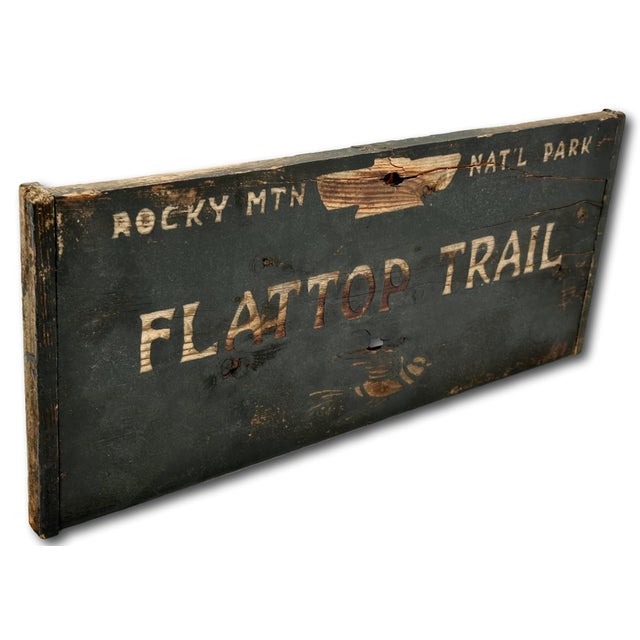 Authentic Old Aged & Weathered Hand Painted Wood Sign From Flattop Trail Rocky Mountian National Park Colorado For Sale - Image 4 of 18