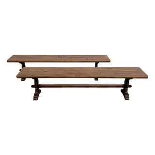 Oak Farm Benches, 1890s, Set of 2 For Sale