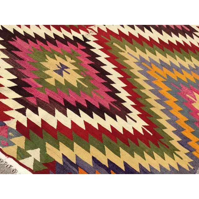 Textile Vintage Diamond Design Kilim Rug - 68" X 96" For Sale - Image 7 of 10
