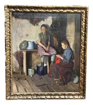 Vintage Austrian Children's Picture with Illegible Signature, Circa 1900