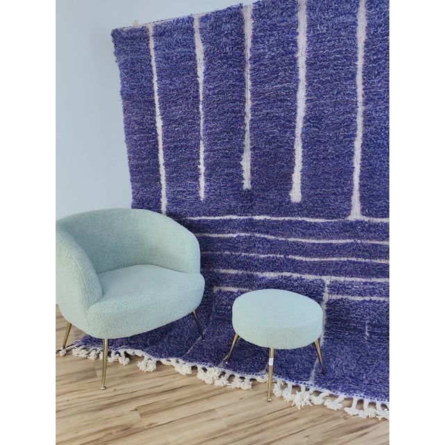 Blue Cobalt Blue Geometric Wool Moroccan Beni Ourain Rug For Sale - Image 8 of 15