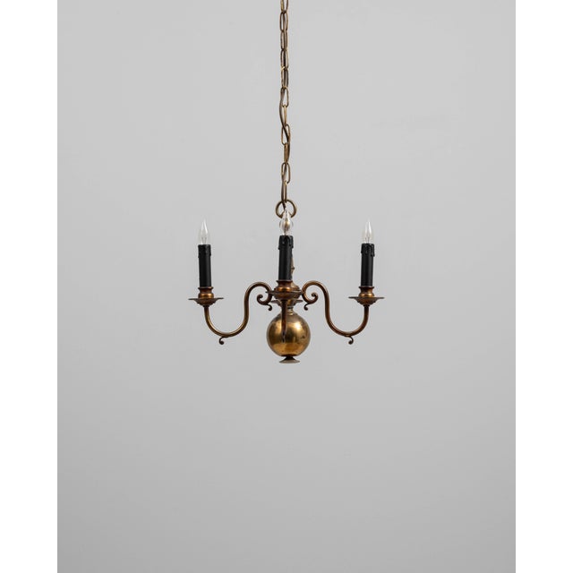 20th Century Belgian Colonial Revival Brass Three-Arm Chandelier For Sale - Image 16 of 18