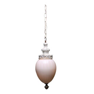 Teardrop Milk Glass Pendants - a Pair For Sale