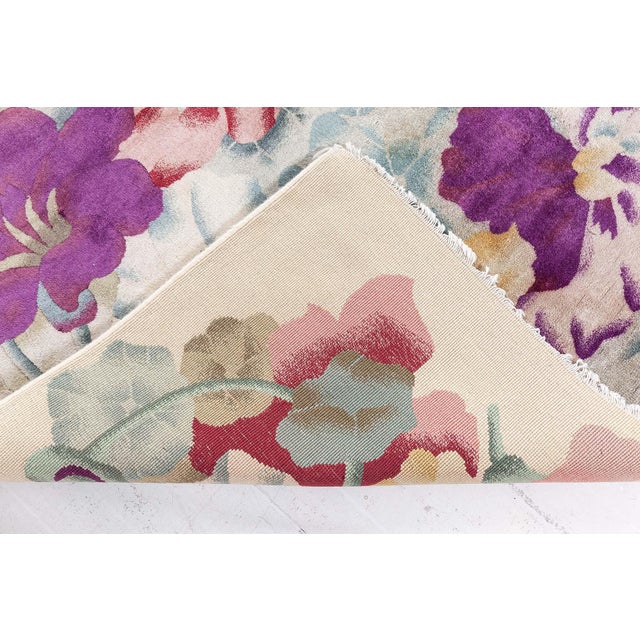 Light Pink Chinese Art Deco Botanic Rug For Sale - Image 8 of 8