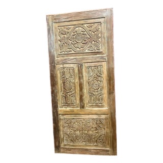 Ornate Vintage Carved Barn Door | Reclaimed Wood Statement Door Panel 80x36 For Sale