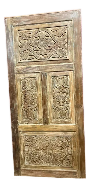 Ornate Vintage Carved Barn Door | Reclaimed Wood Statement Door Panel 80x36