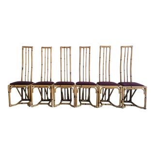 1970s Danny Ho Fong and Miller Fong Style High Back Rattan Dining Chairs by Comfort Designs Inc - Set of 6 For Sale