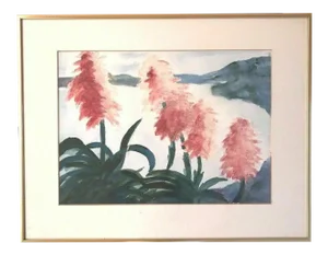 Claire Opton "E Nolde" Original Pink Flower Framed Watercolor Painting