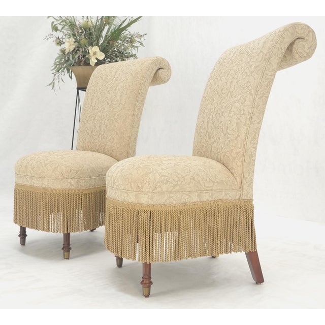 Pair Decorative Turned Mahogany Legs Tassels Decorated Fireside Slip Chair MINT! For Sale - Image 11 of 14