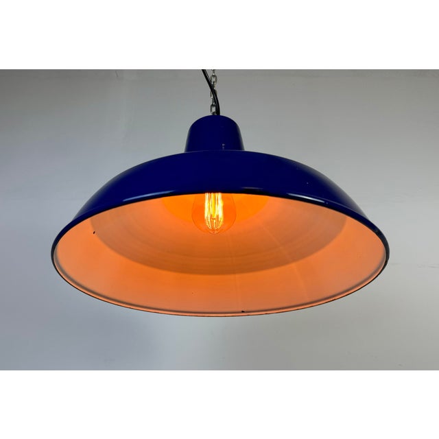 Industrial Blue Enamel Factory Pendant Lamp, 1960s For Sale - Image 10 of 17