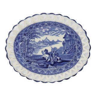 Antique English Cauldon Blue Chariots Serving Dish For Sale