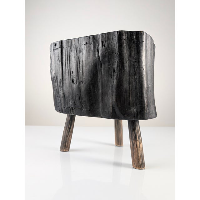 Wabi-Sabi Stool in Black Ebonized Wood with Butterfly Joints, 1990s For Sale - Image 6 of 15