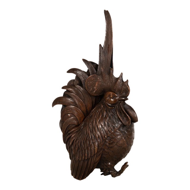 Japanese Antique Meiji Period Bronze Sculpture Okimono of a Rooster For Sale
