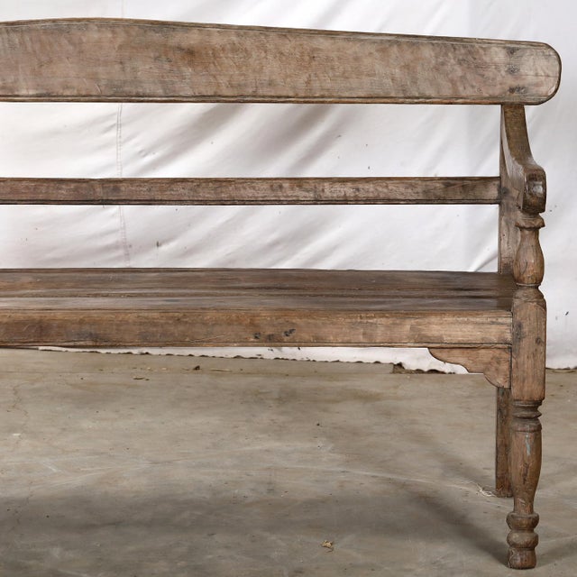 1900 - 1909 Antique Anglo-Indian Teakwood Ladderback Bench For Sale - Image 5 of 6