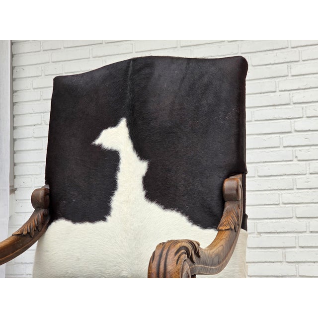 Danish Highback Armchair in Cowhide and Oak Wood, 1950s For Sale - Image 12 of 18
