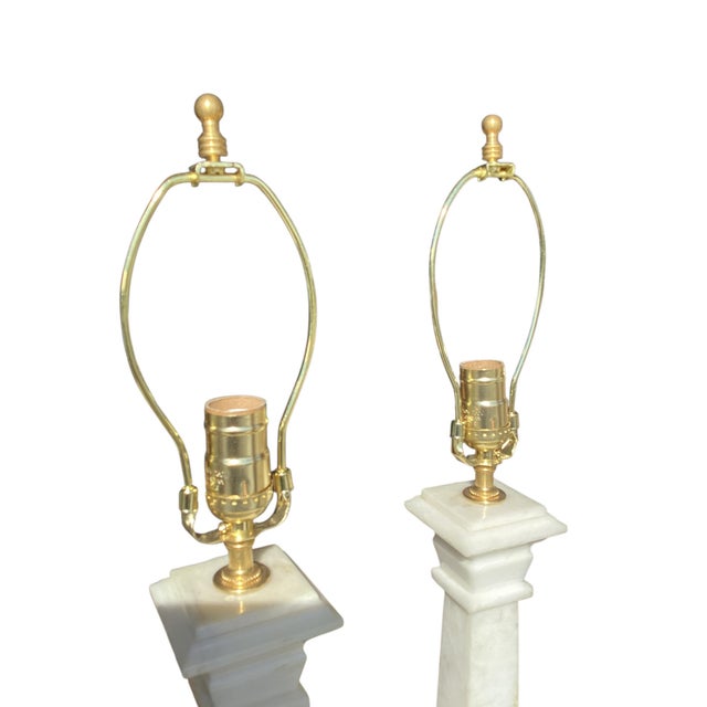 Pair of Italian Alabaster Column Lamps For Sale - Image 4 of 6