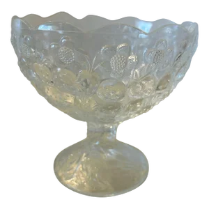 1970s Vintage Medium Strawberry Pattern Glass Compote/Bowl