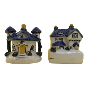 Vintage Staffordshire Cottage Duo: Pastille Burner and Bank