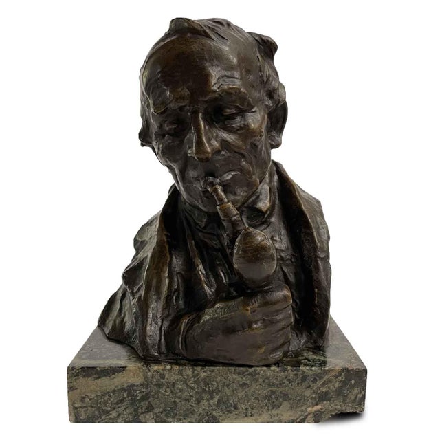 Hans Muller, Bust of a Man with a Pipe, 1890s, Bronze and Marble For Sale - Image 12 of 12