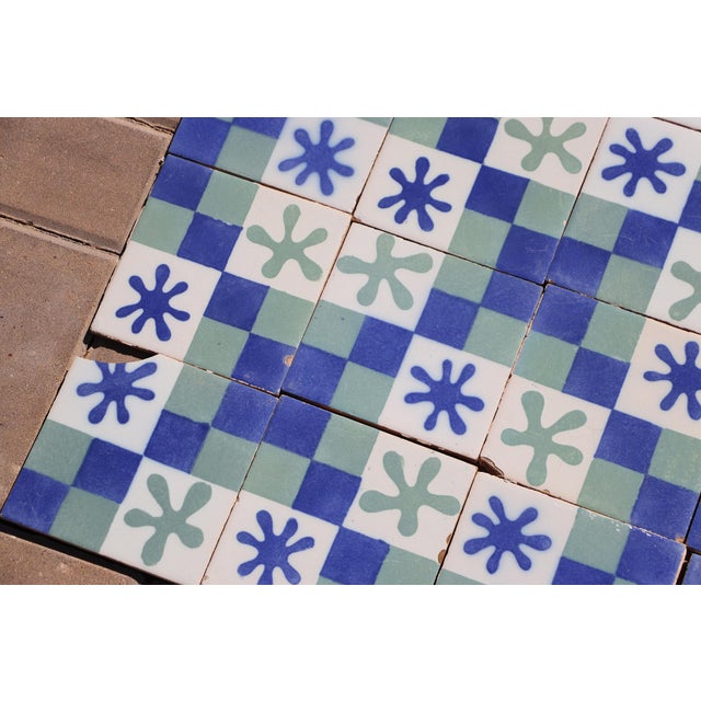 1900s Set of Sixty Antique Tiles, Green, Dark Blue and White, Portuguese For Sale - Image 10 of 18