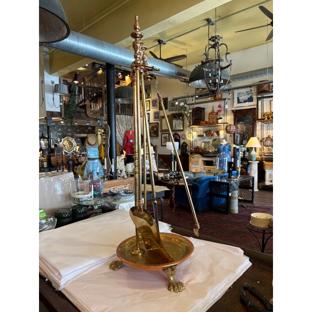 Early 20th Century Copper and Brass Lion Paw Fireplace Set For Sale - Image 10 of 12