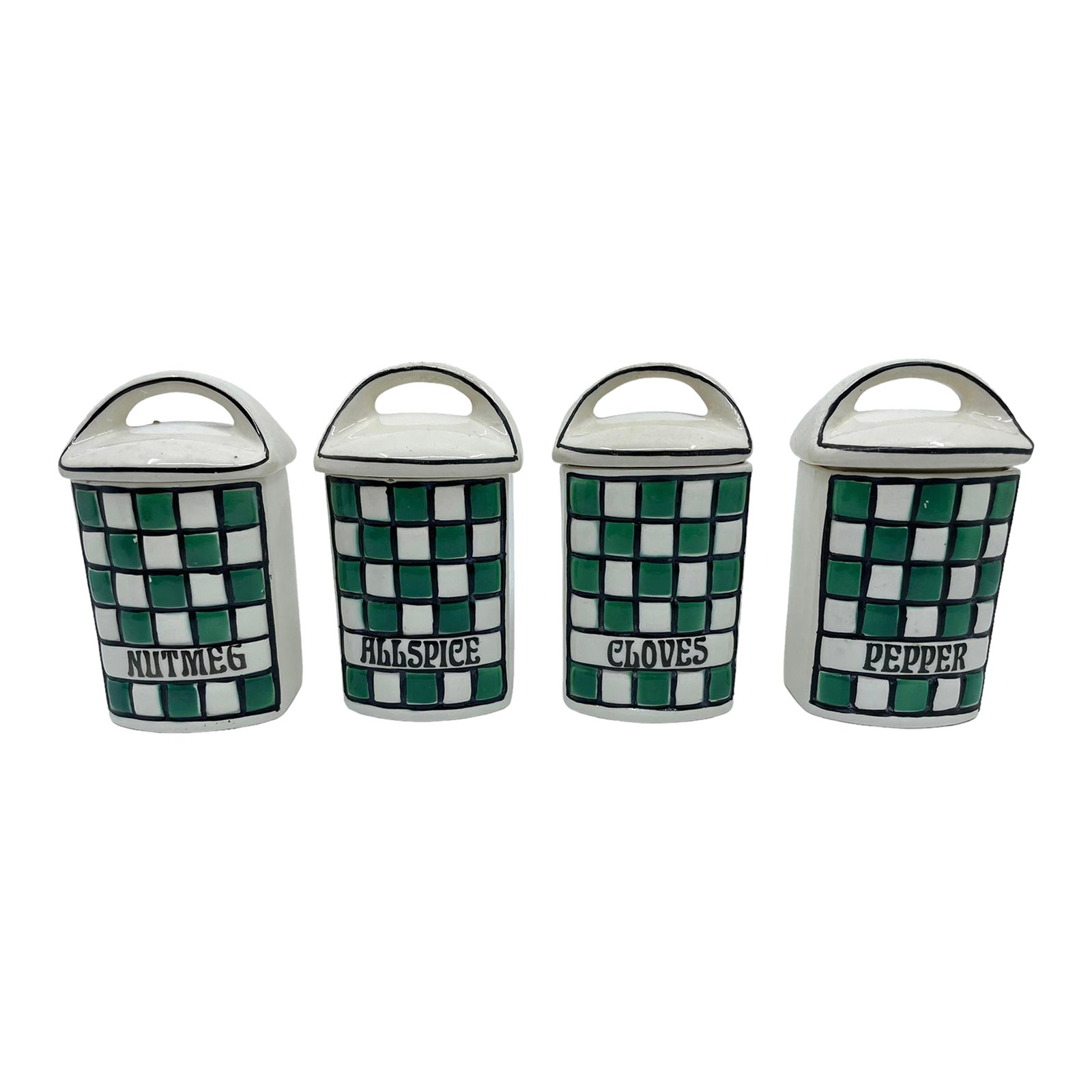 Antique Green and White Checkered Kitchen Canisters a Set of 4 Chairish