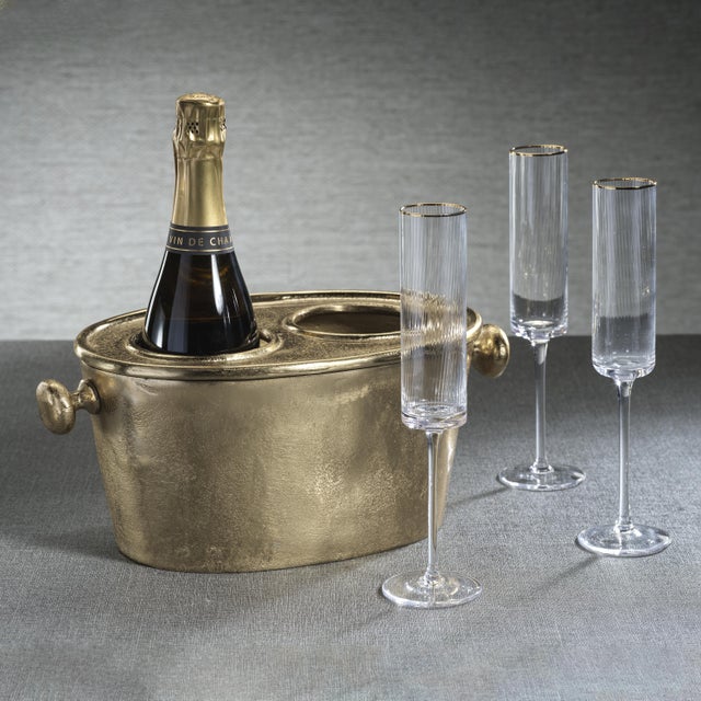 Raw Aluminum Two Bottle Wine Holder- Gold
