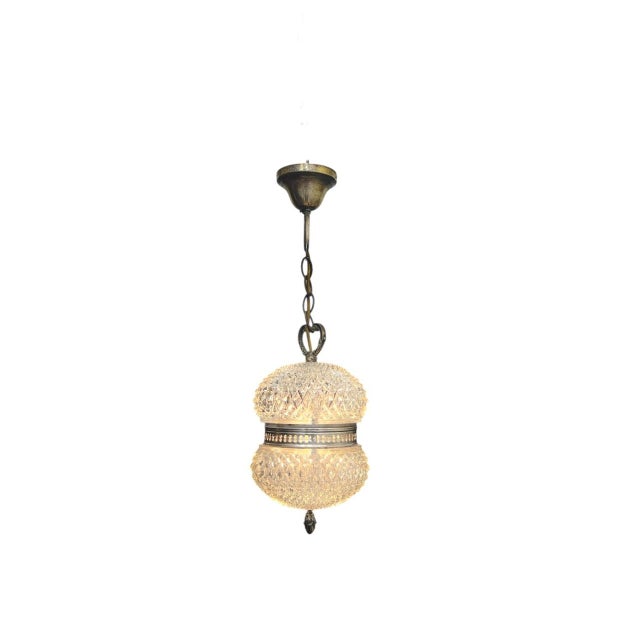 Mid-Century Modern Vintage French Cut Pressed Glass Spheres Pendant Lamp, 1940s For Sale - Image 3 of 10