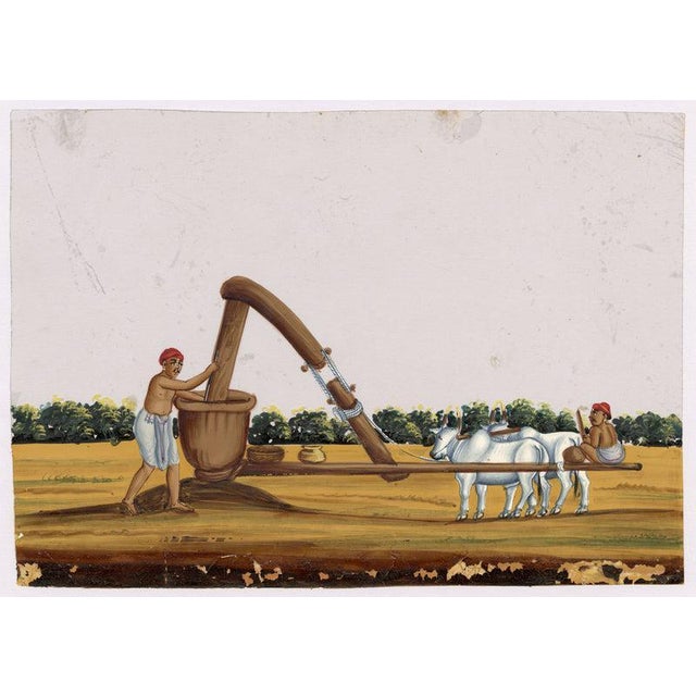 Indian Company School, Oil Mill, 1800s, Gouache on Paper For Sale - Image 6 of 9