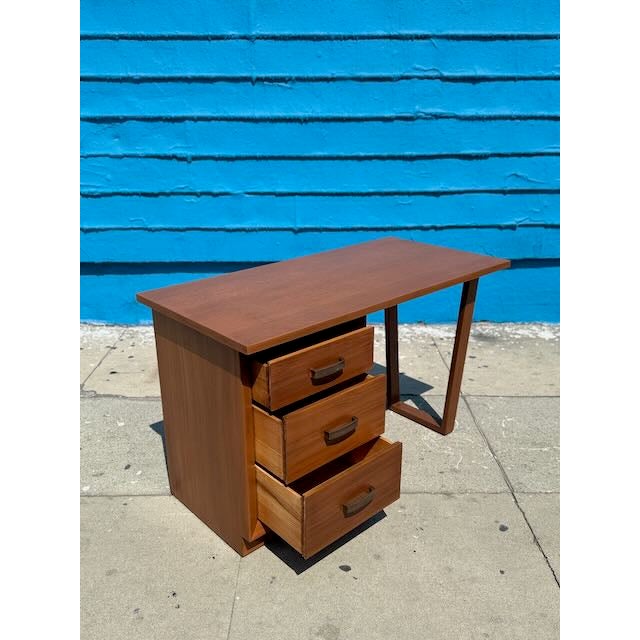 Brown 1950's Solid Mahogany Writing Desk For Sale - Image 8 of 11