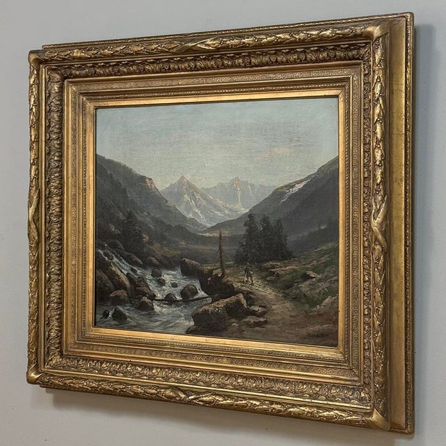 Forest Green Pair of Framed Oil Paintings on Canvas by Henri Mosny Dated 1883 For Sale - Image 8 of 18