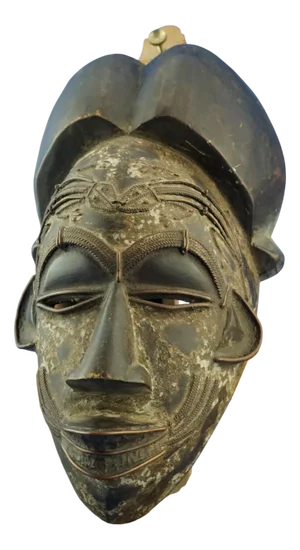 20th Century Wenge and Copper Tribal Mask, Tikar Tribe of Cameroon, Africa