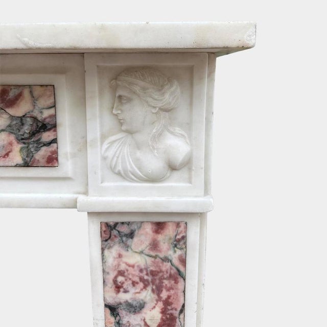 Stone Antique Louis XVI White and Breccia Marble Fireplace Mantel, 1790 For Sale - Image 7 of 12