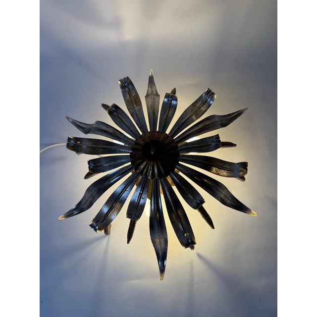 Hollywood Regency Flush Mount with Ears of Corn in Gold and Silver, 1970s For Sale - Image 4 of 13