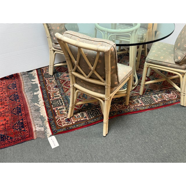 McGuire Furniture Lattice Back & Seashell Printed Dining Side Chairs and Glass Bistro Table, 28 Inches For Sale - Image 11 of 12