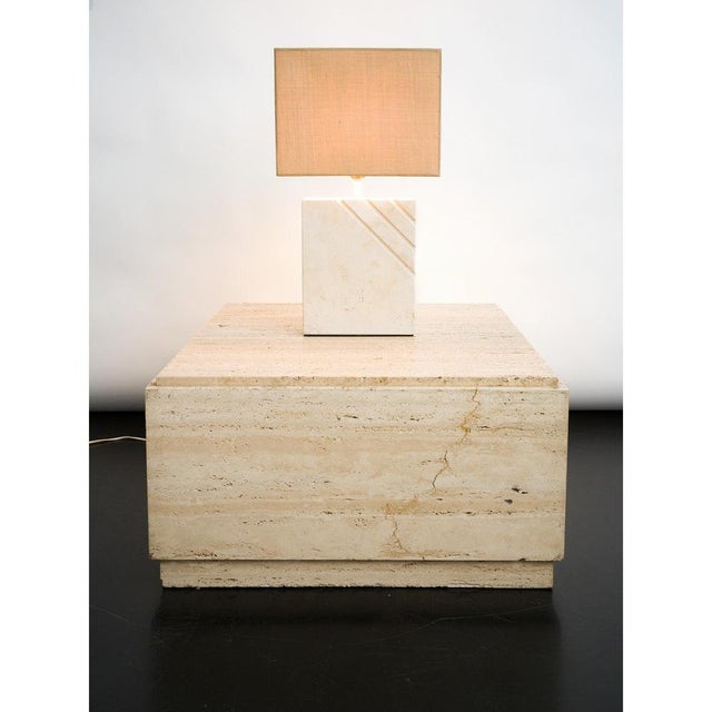 Travertine Table Lamp with Rectangular Lampshade, 1970s For Sale - Image 4 of 10